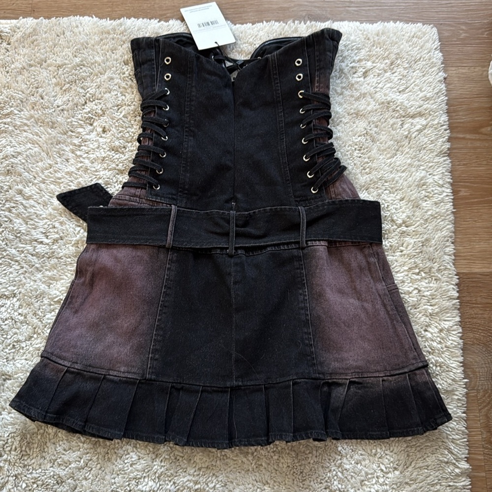 NWT Outcast Enya Black Denim Mini Dress small - Picture 5 of 6